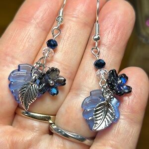 3/$25 Blue and Silver Leaf Earrings